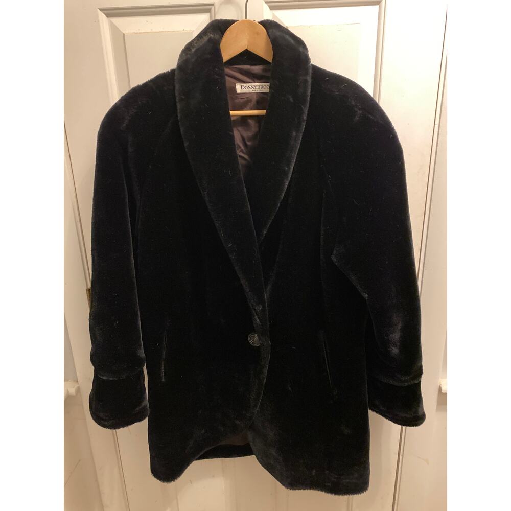 Donny Brook Women's Size L Black Velvet Acrylic Jacket Coat Made in USA